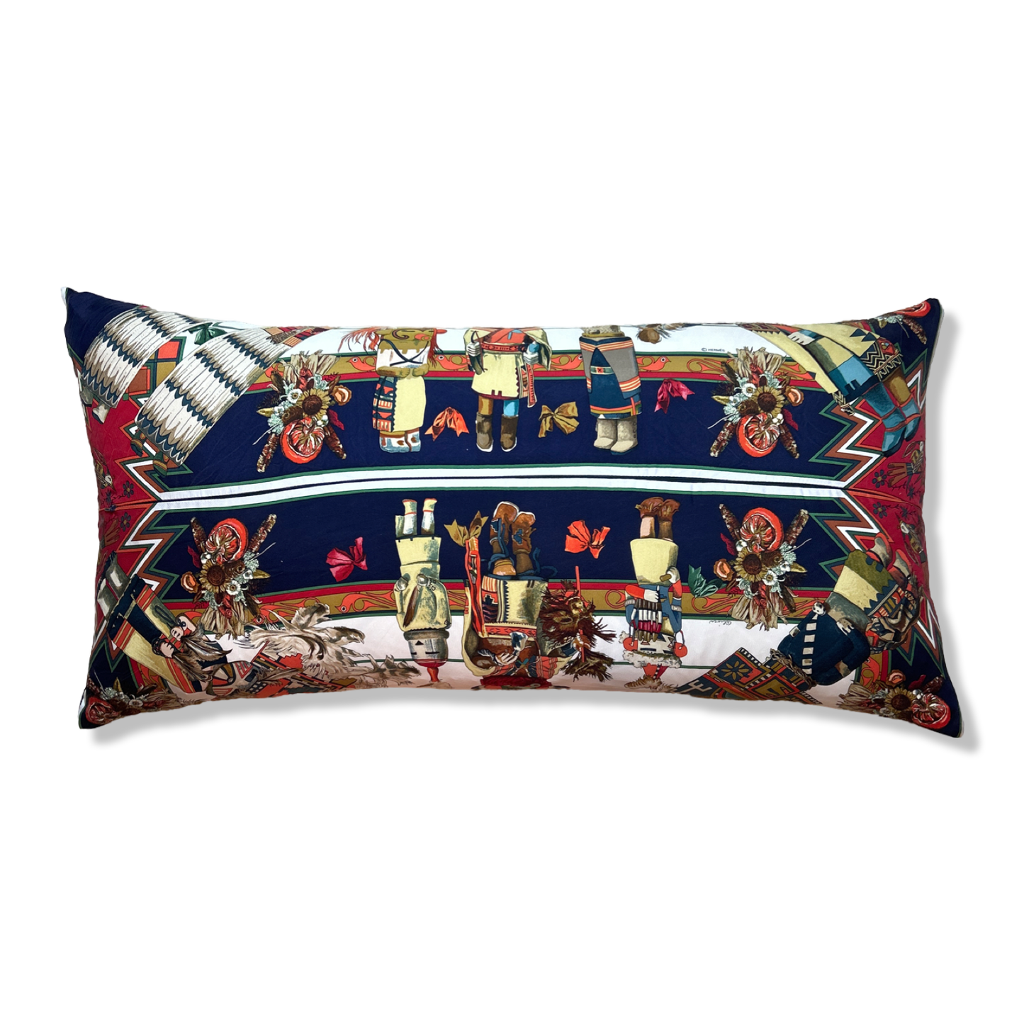 Kachina Vintage Silk Scarf Lumbar Pillow 35"