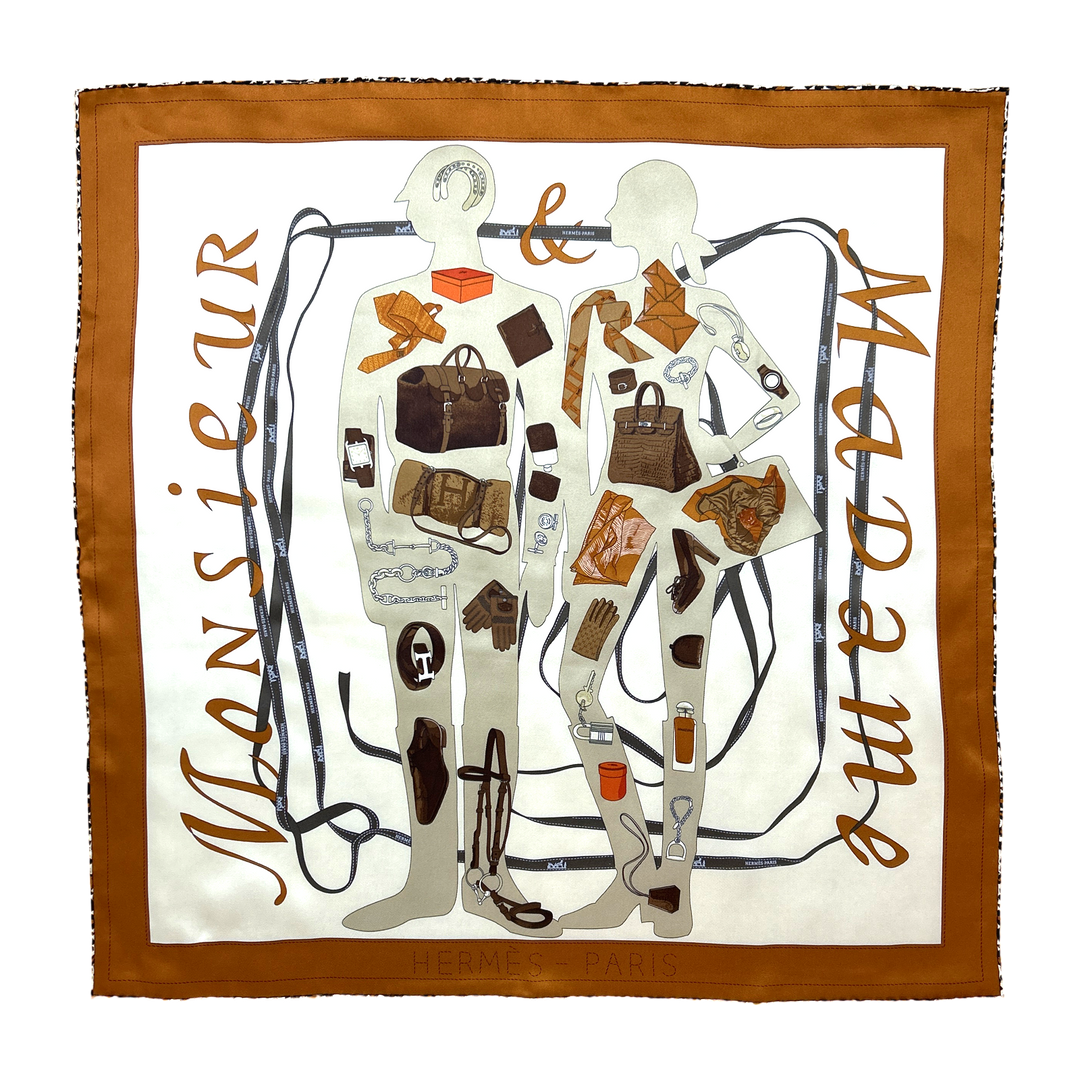 Monsieur et Madame Leopard Framed Vintage Silk Scarf 32"