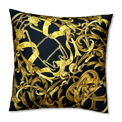 Mors a la Conetable Noir Vintage Silk Scarf Pillow 22"