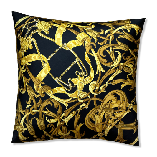 Mors a la Conetable Noir Vintage Silk Scarf Pillow 22"