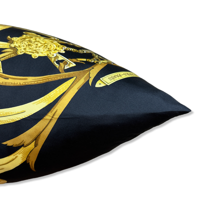 Mors a la Conetable Noir Vintage Silk Scarf Pillow 22"