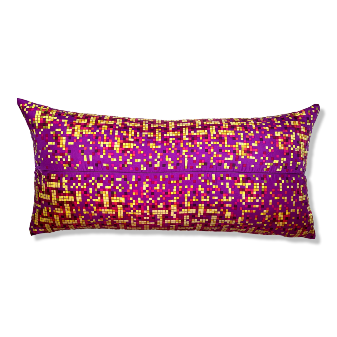 Mosaique au 24 Vintage Silk Scarf Lumbar Pillow 35"