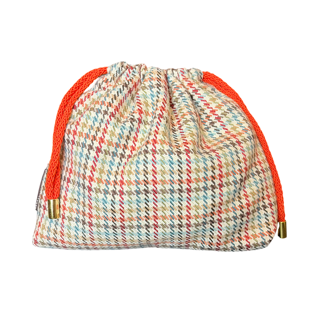 Petits Chevaux Ivory Vintage Silk Scarf Drawstring Crossbody Bag