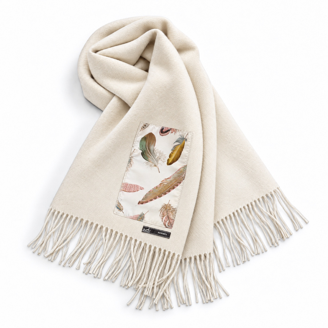 Hermes Plumes Silk & Cashmere Scarf