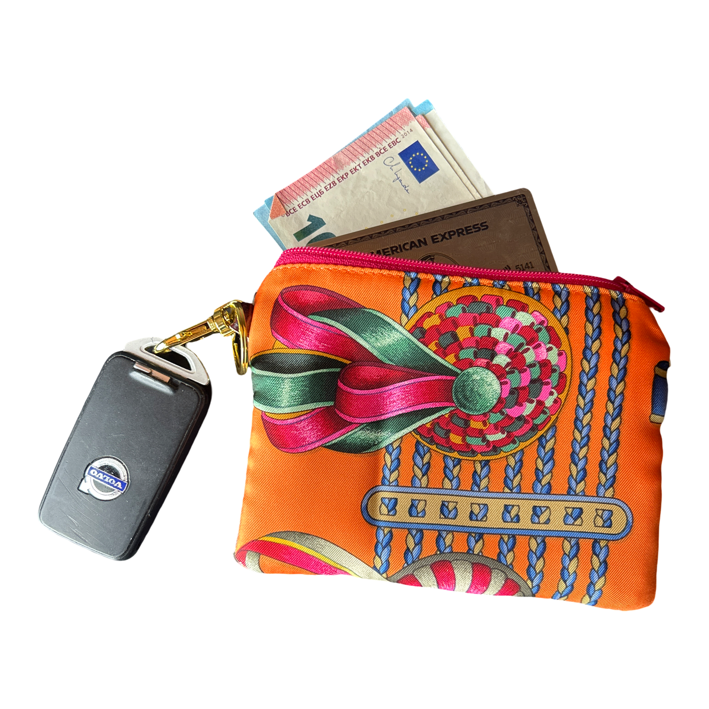 HERMES Rubans du Cheval Vintage Scarf Keychain Wristlet Bag