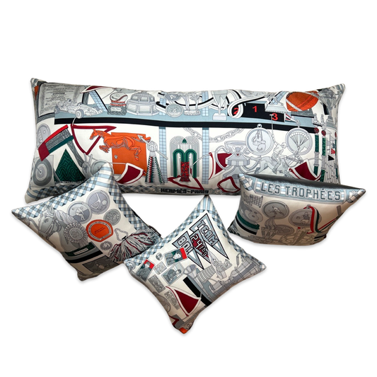 Vintage Hermes Pillow Trophées Vintage Silk Scarf Pillows at Vintage Luxe Up