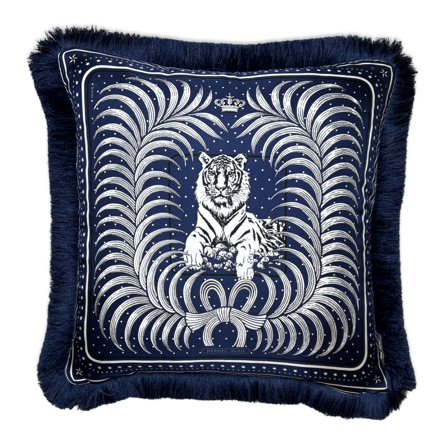 Vintage Hermes Pillow Tigre Royal Vintage Silk Scarf Pillow 24" at Vintage Luxe Up
