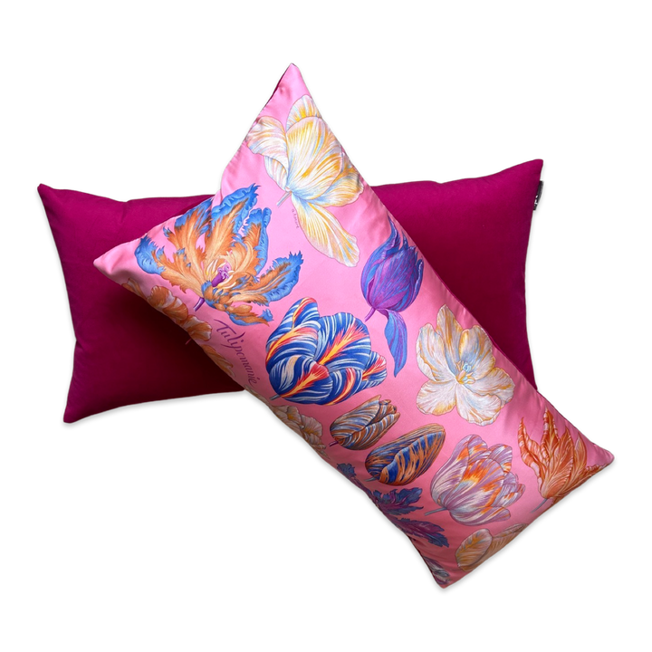 Tulipomanie Pink Vintage Silk Scarf Lumbar Pillows 35"