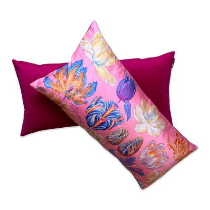 Tulipomanie Pink Vintage Silk Scarf Lumbar Pillows 35"