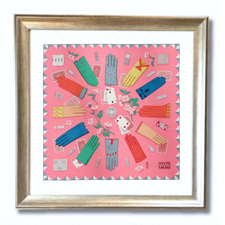 Hermes l'Heure des Gants Scarf | Framed Hermes Scarf exclusively at Vintage Luxe Up