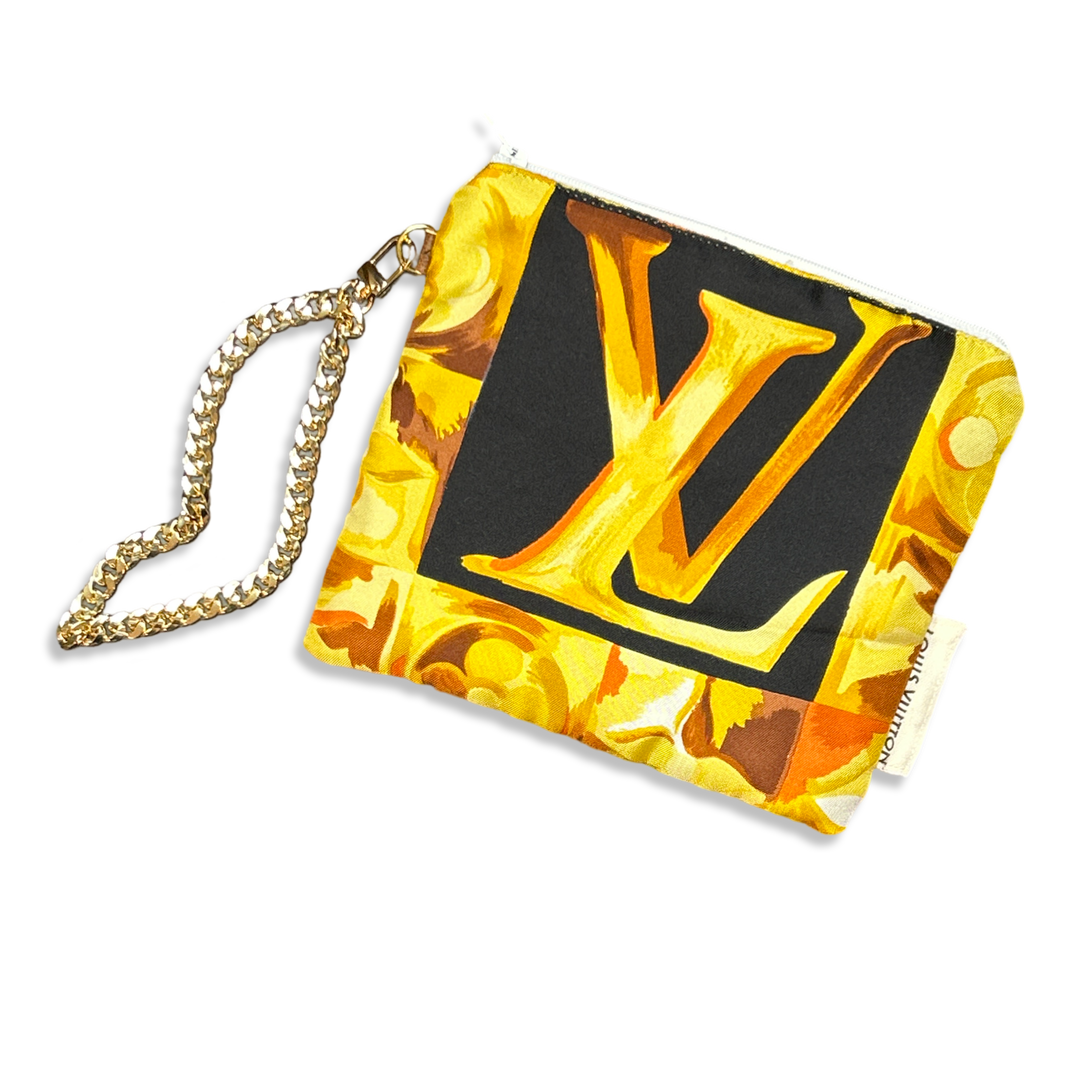 Au Fils du Temps Logo Vintage Silk Scarf Wristlet Bag