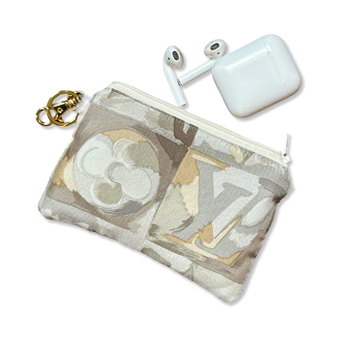 LOUIS VUITTON Au Fils du Temps Logo Vintage Silk Scarf Keychain Wristlet Bag