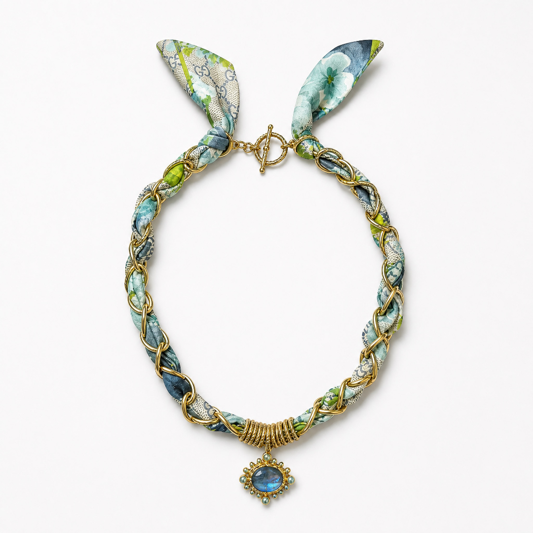 Gucci GG Blooms Blue Scarf Necklace | Gucci Jewelry