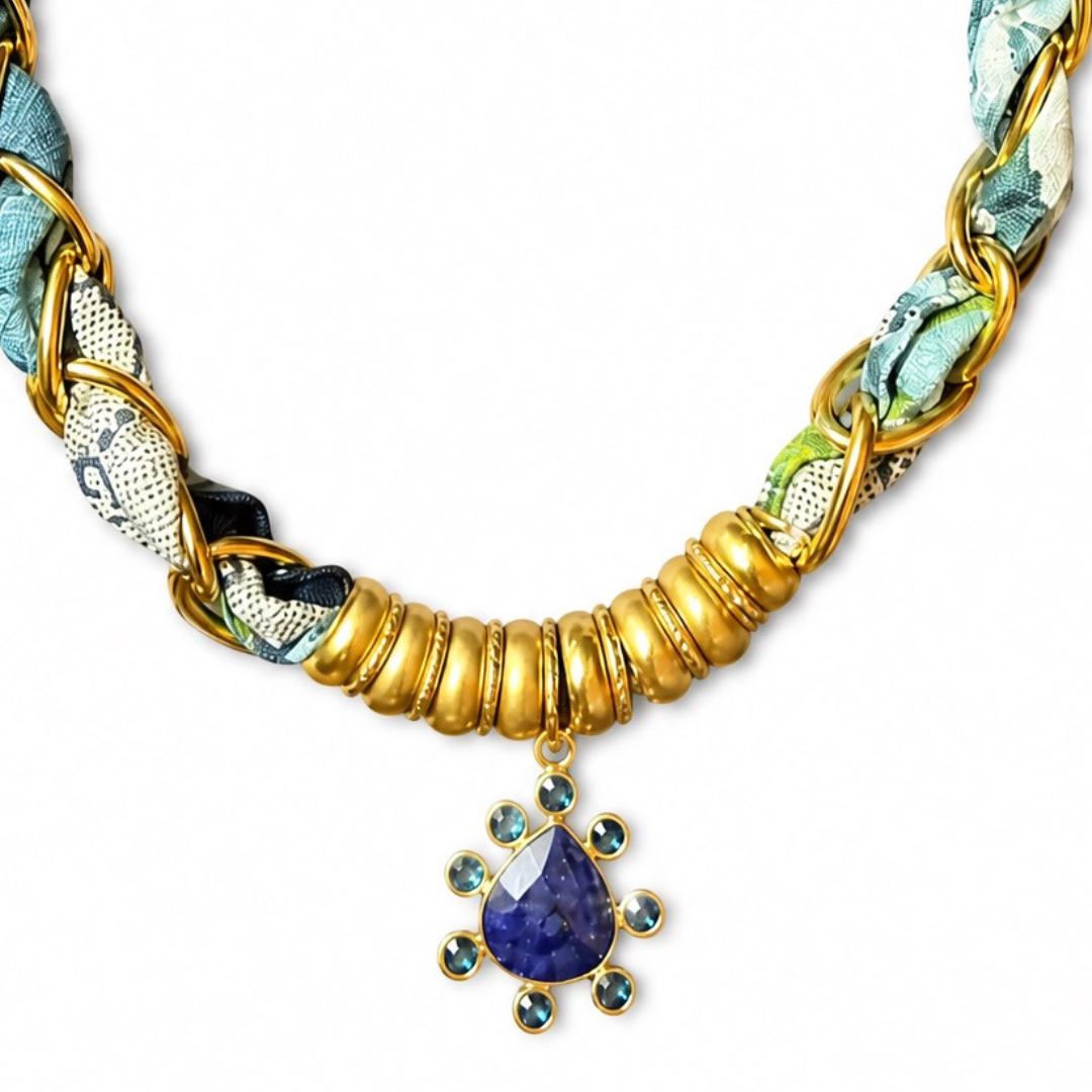 Gucci GG Blooms Blue Scarf Necklace | Gucci Jewelry