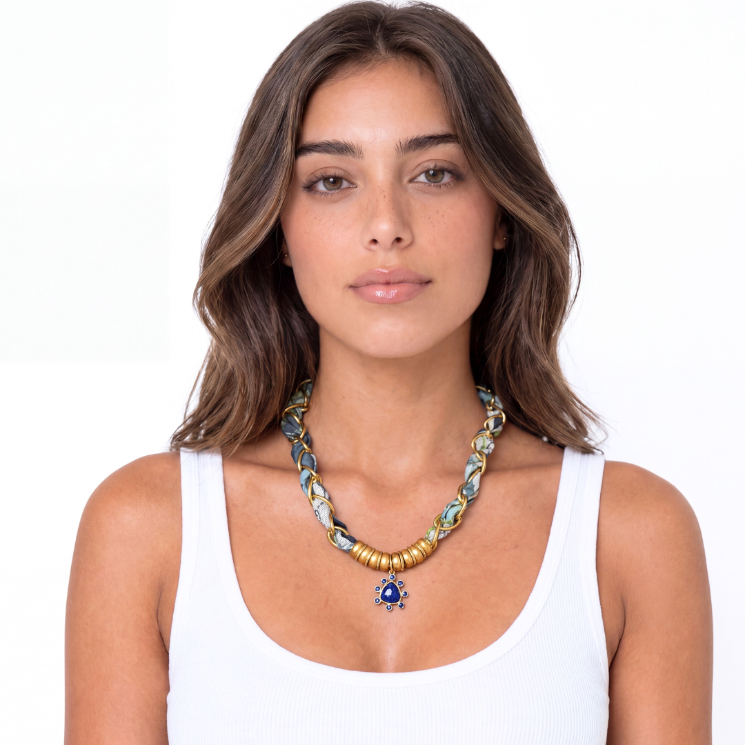 Gucci GG Blooms Blue Scarf Necklace | Gucci Jewelry