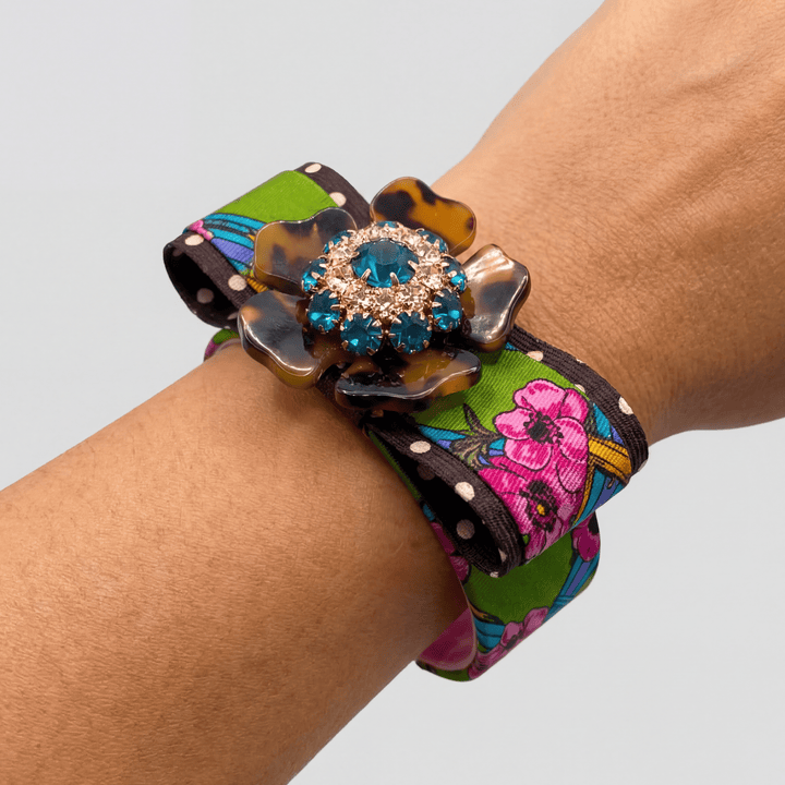 Flower Vintage Silk Necktie Cuff Bracelet