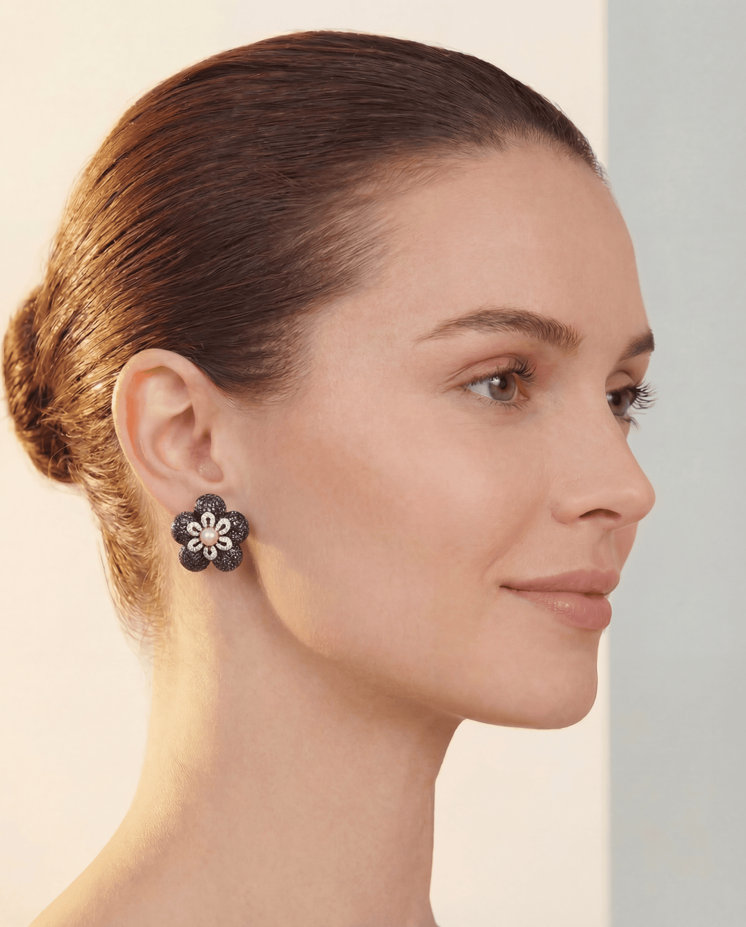 GG Flower Vintage Silk Necktie Stud Earrings