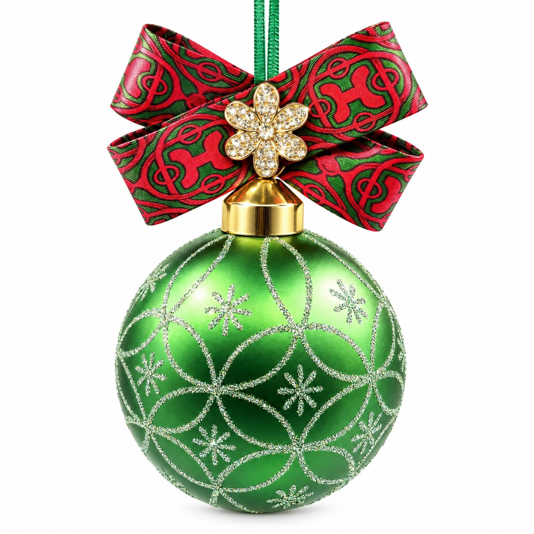 H Print Red & Green Vintage Silk Necktie Christmas Ornament