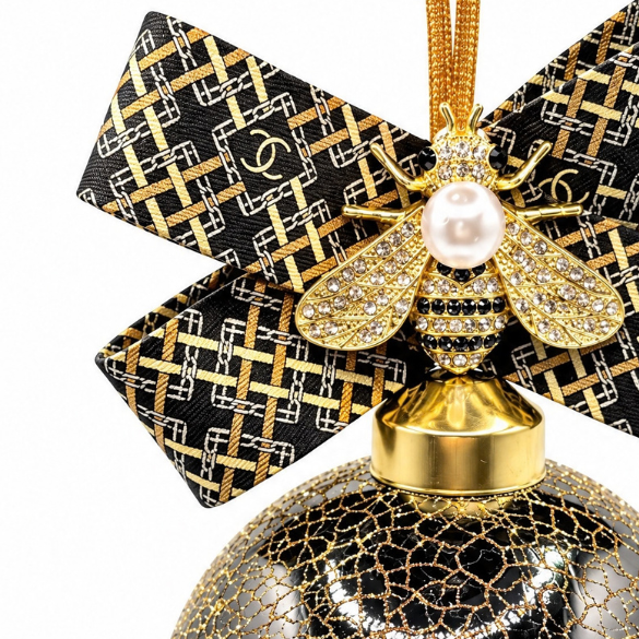 CC Chain Print Bumblebee Vintage Silk Necktie Christmas Ornament