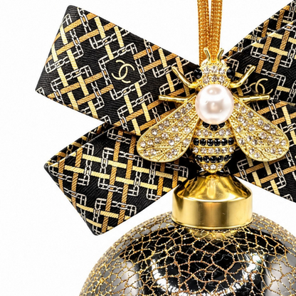 CC Chain Print Bumblebee Vintage Silk Necktie Christmas Ornament