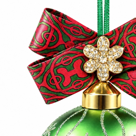 H Print Red & Green Vintage Silk Necktie Christmas Ornament