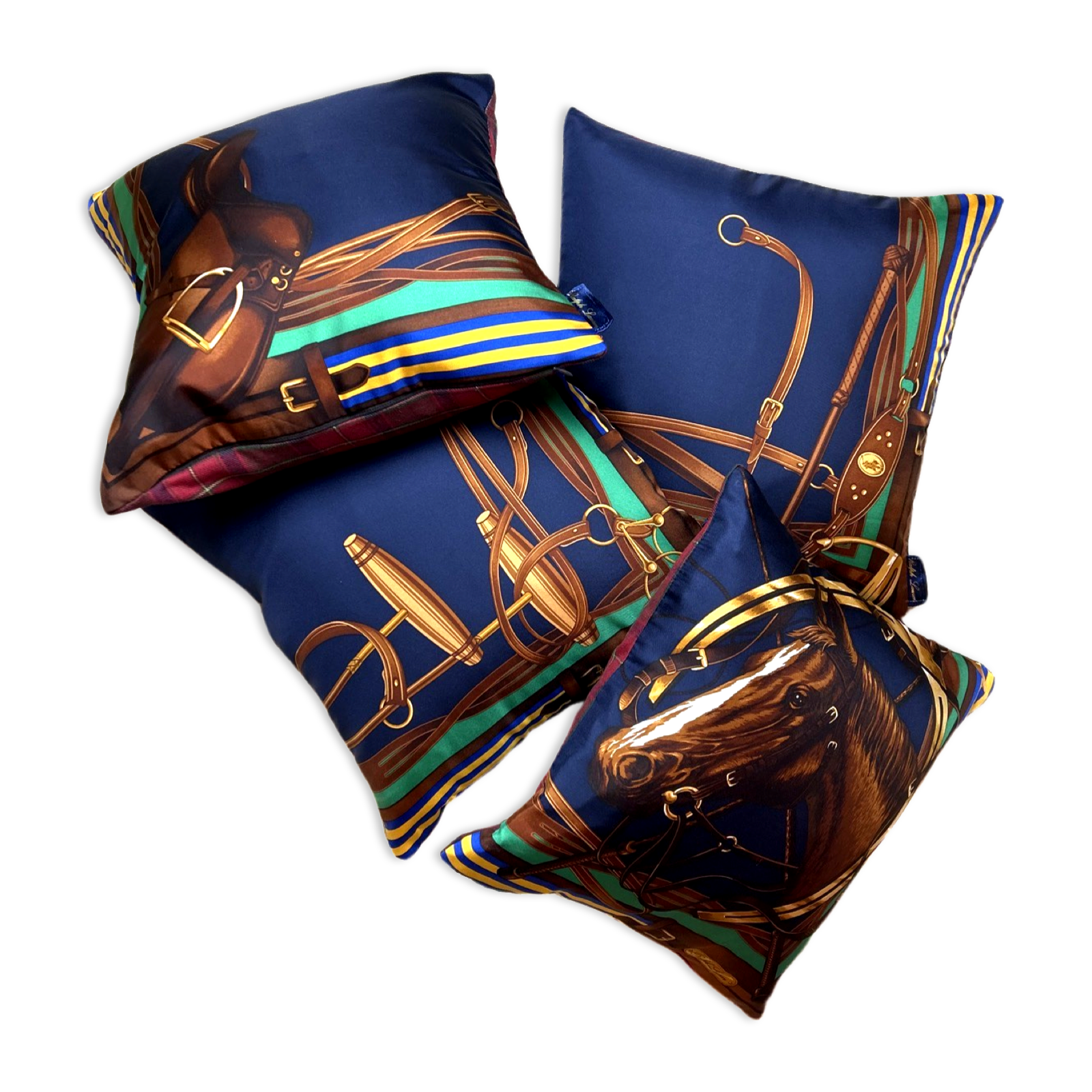 Vintage Ralph Lauren Pillow Equestrian Vintage Silk Scarf Pillows 17" at Vintage Luxe Up