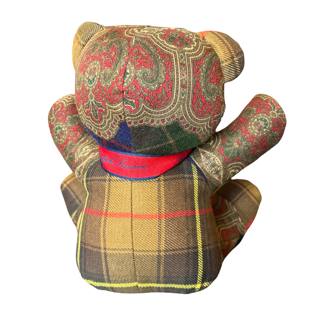 Equestrian Tartan Vintage Silk Scarf Tender Teddy Bear