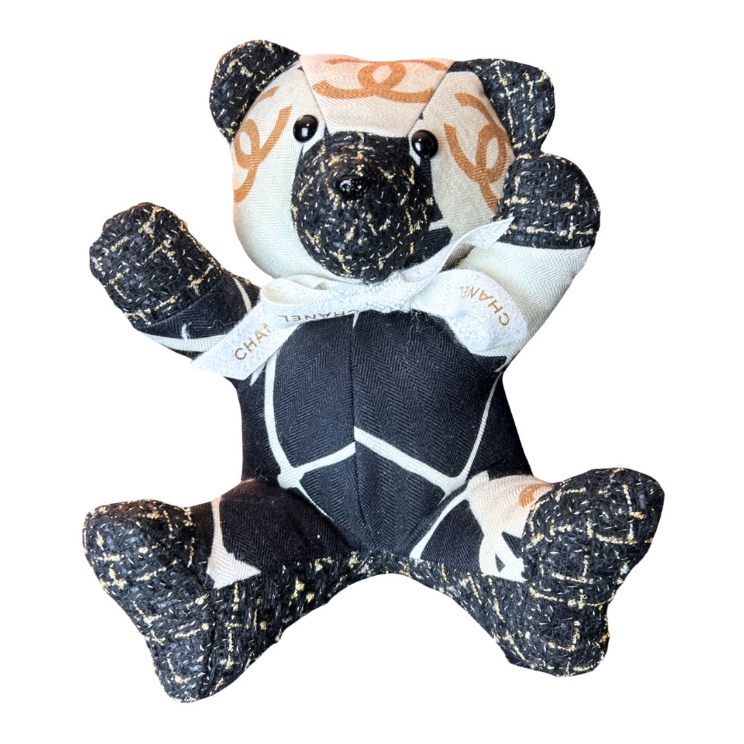 Chanel CC Logo Scarf Patchwork Teddy Bear at Vintage Luxe Up