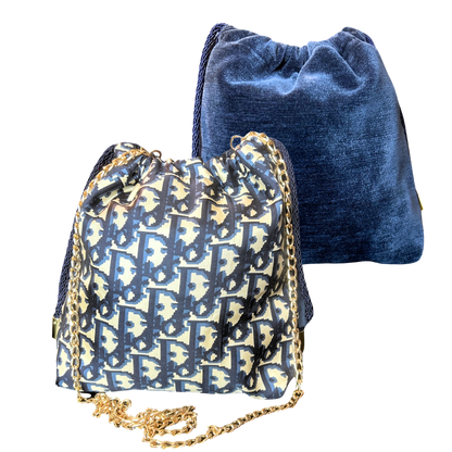 Trotter Blue Vintage Scarf Drawstring Crossbody Bag