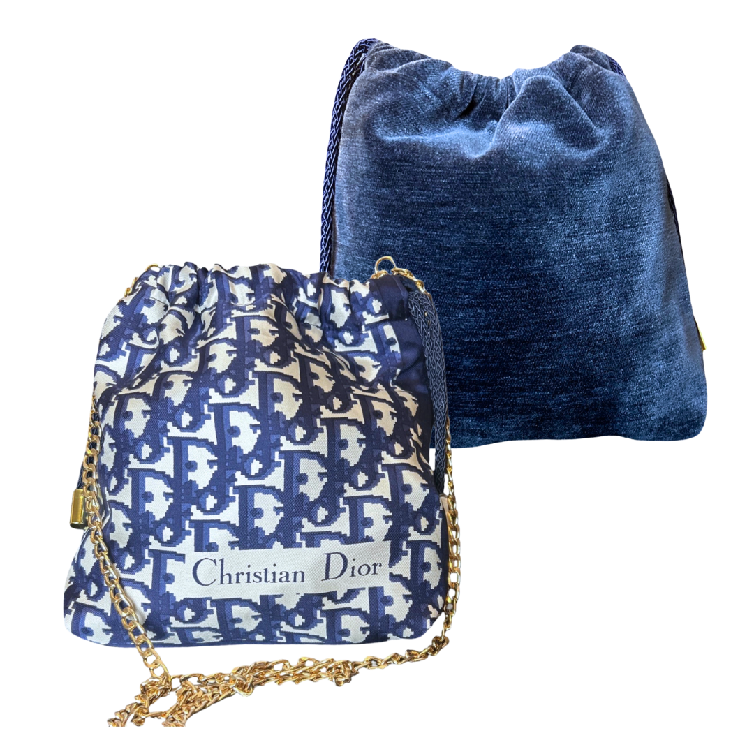 Trotter Blue Vintage Scarf Drawstring Crossbody Bag