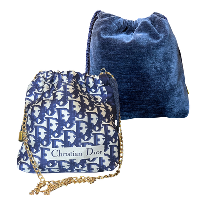Trotter Blue Vintage Scarf Drawstring Crossbody Bag