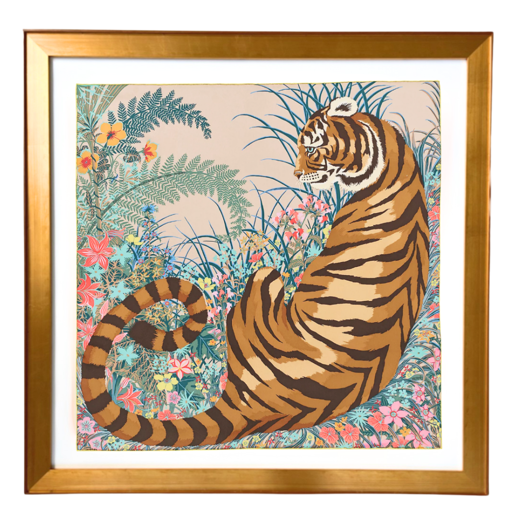 Hermes Tyger Tyger Scarf | Framed Hermes Scarf at Vintage Luxe Up