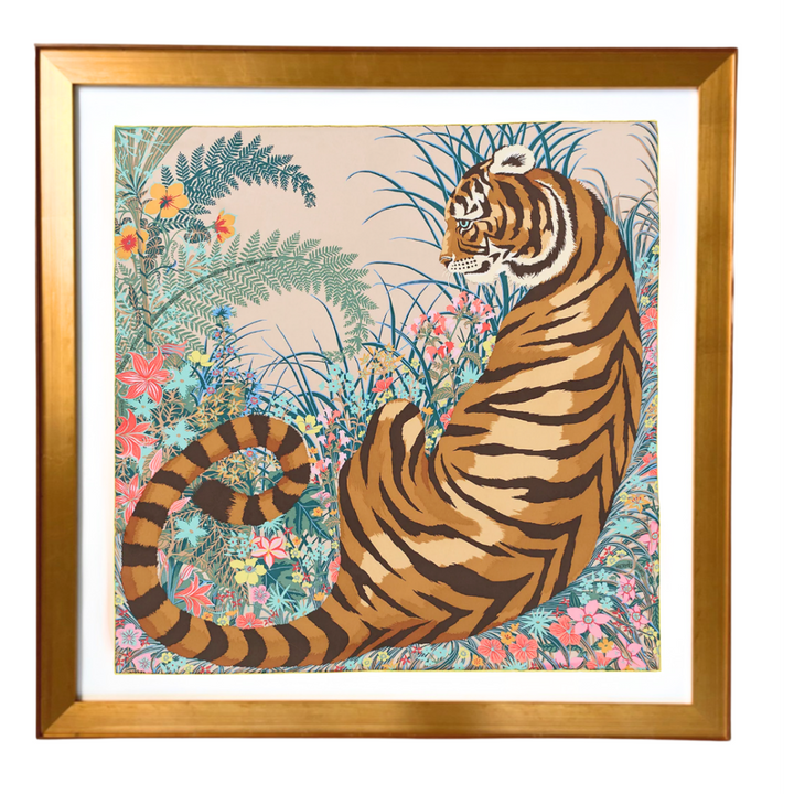 Hermes Tyger Tyger Scarf | Framed Hermes Scarf at Vintage Luxe Up