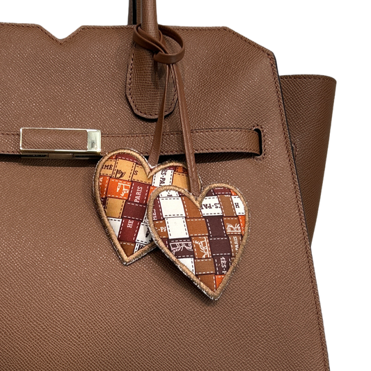 brown scarf double heart bag charm